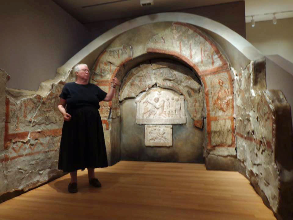 Dr. Jane T. Sibley in the Dura-Europos Mithraeum at Yale.